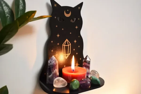 Celestial Cat Crystal Altar shelf